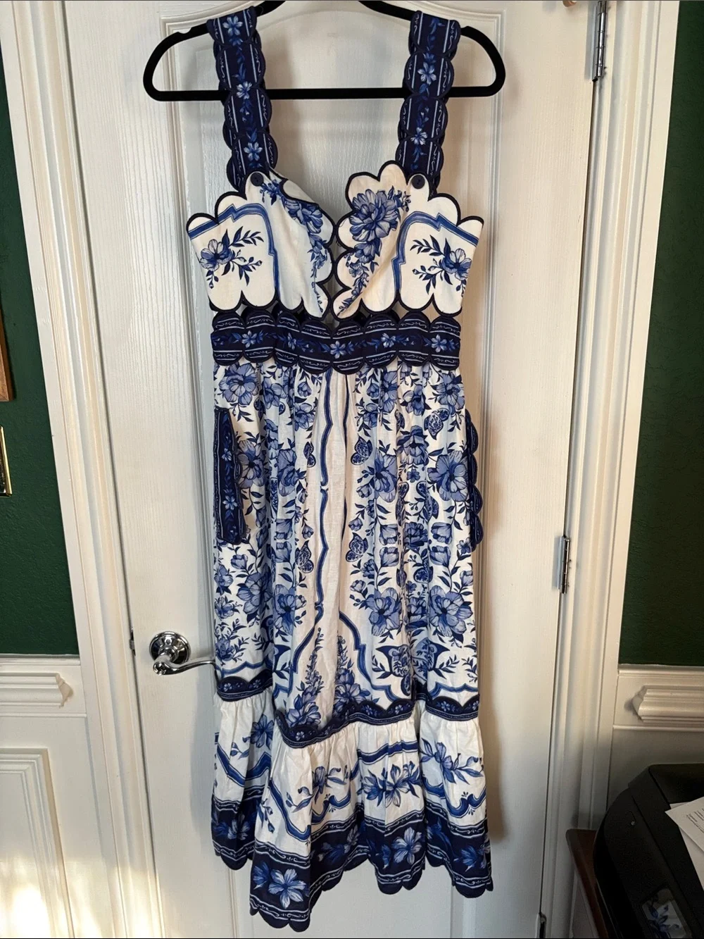 FARM Rio Porcelain Garden blue white floral Midi Dress NWT